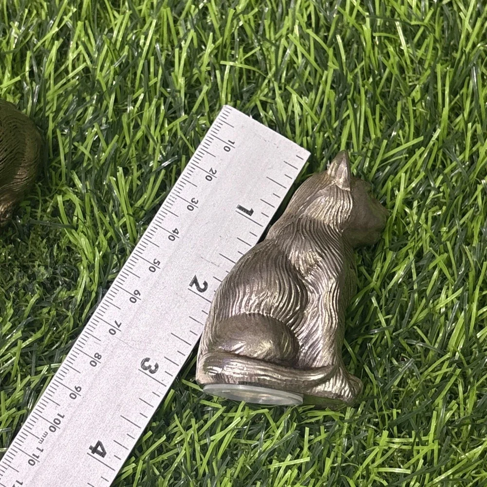 Vintage MCM Brass Cat Salt & Pepper Shakers Heavy Mid Century Modern Kitty Set